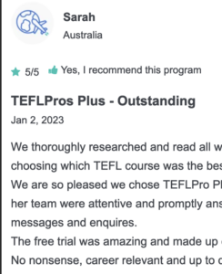 Review of online TEFL (teach English as a Foreign Language) course.
